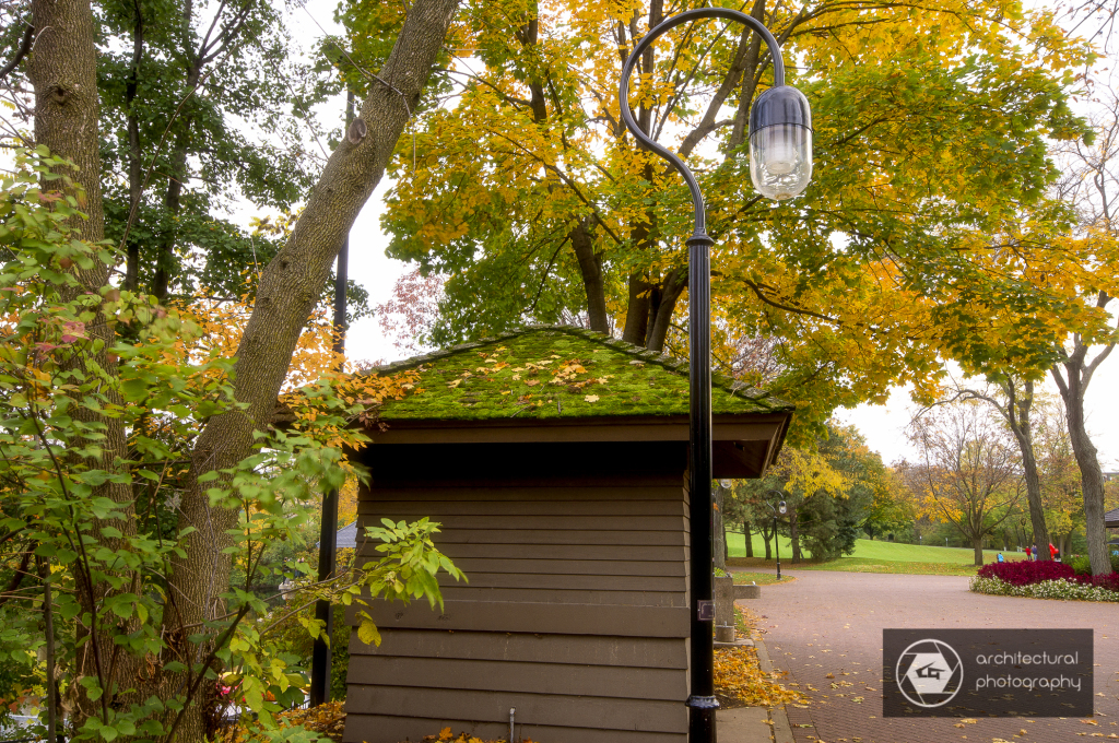 Moss covered shed, Naperville Riverwalk