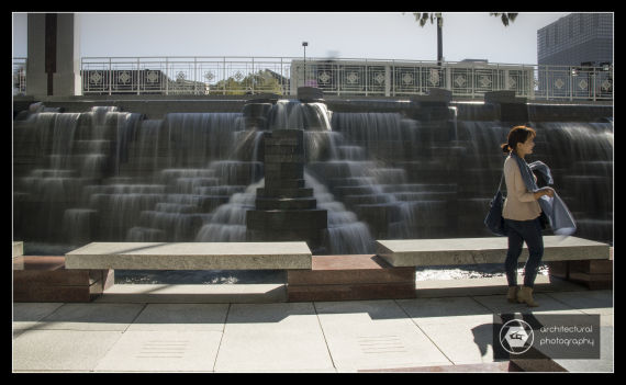 Water feature in front on the AON Center