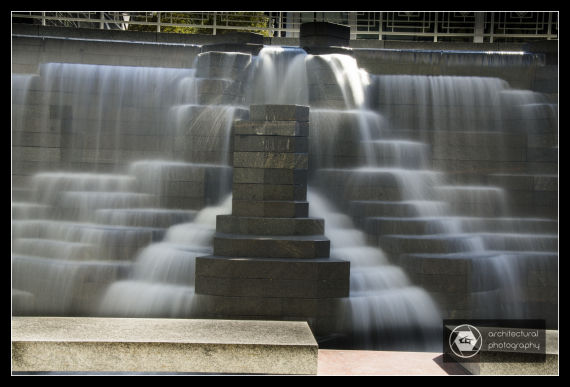 Water feature in front on the AON Center