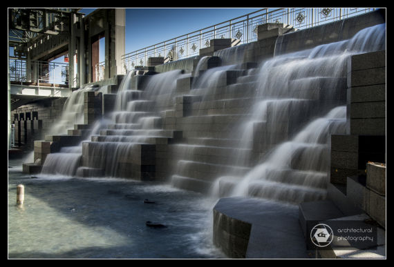 Water feature in front on the AON Center